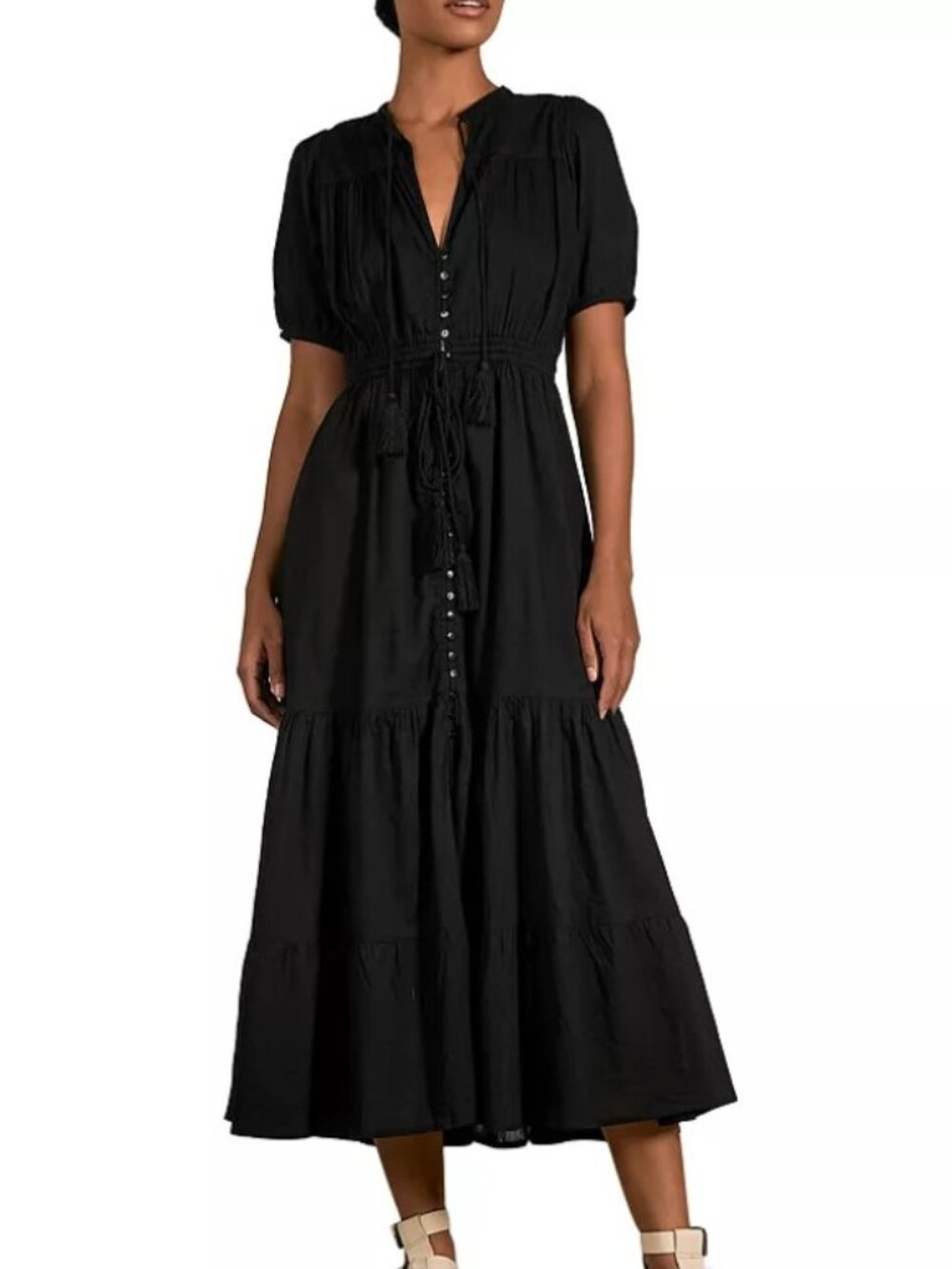 Elan Tier Cotton Dress with Neck Tie Black